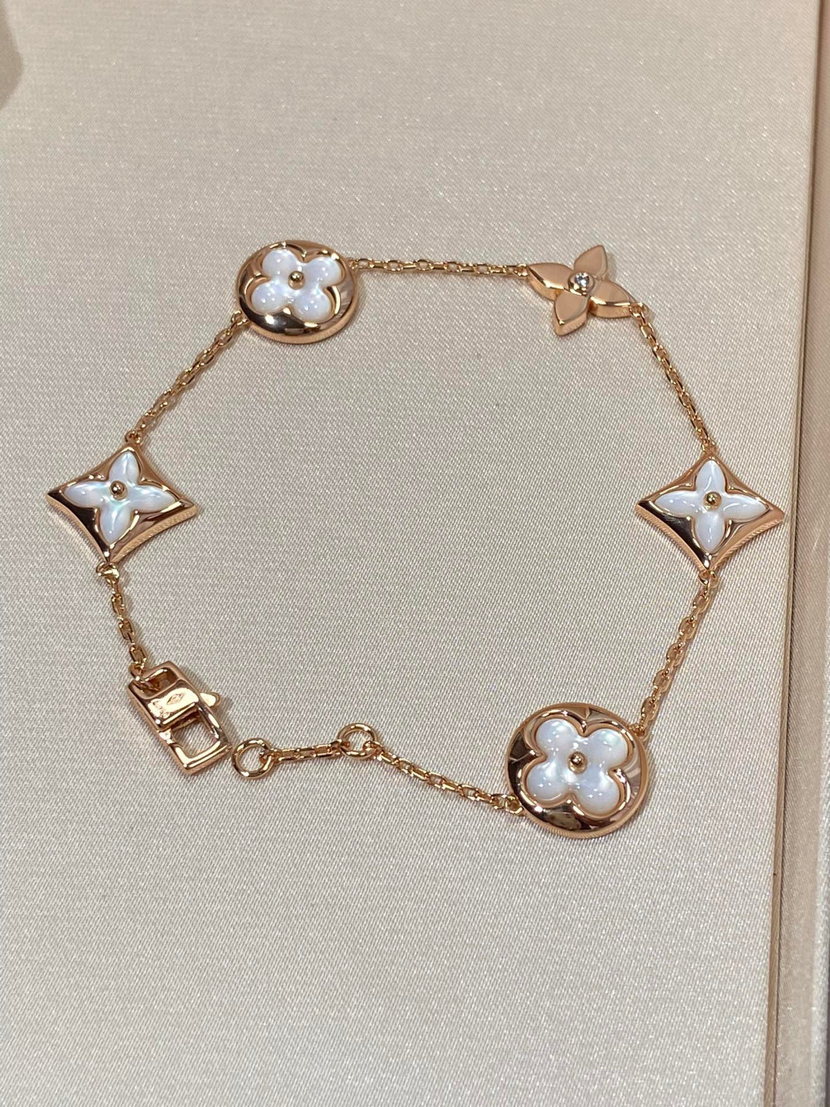 [⭐Corinne]STAR AND SUN 5 MOTIF MOP PINK GOLD BRACELET