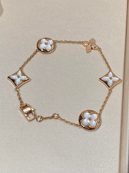 [⭐Corinne]STAR AND SUN 5 MOTIF MOP PINK GOLD BRACELET