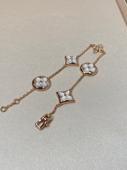 [⭐Corinne]STAR AND SUN 5 MOTIF MOP PINK GOLD BRACELET