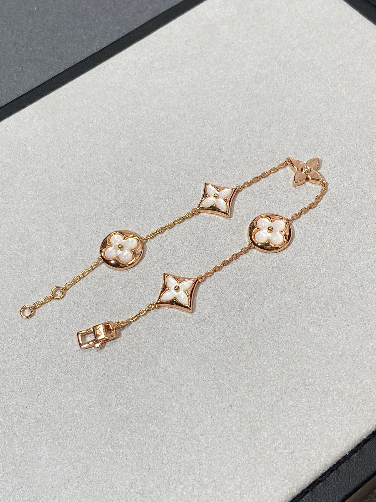 [⭐Corinne]STAR AND SUN 5 MOTIF MOP PINK GOLD BRACELET