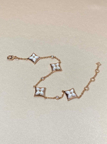 [⭐Corinne]STAR 4 MOTIF MOP DIAMOND PINK GOLD BRACELET