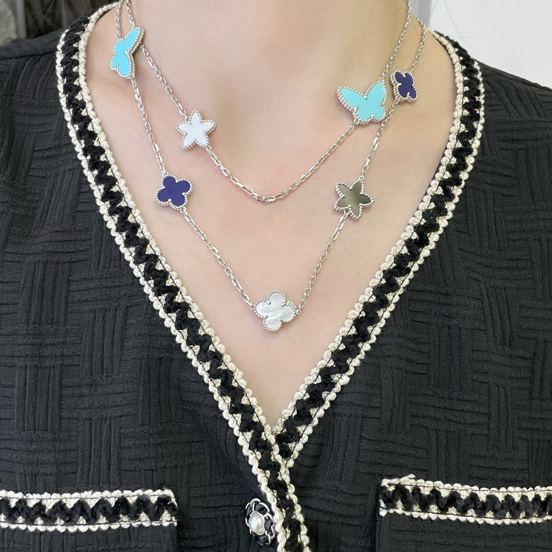 [⭐Corinne]LUCKY CLOVER SILVER 11 MOTIF NECKLACE