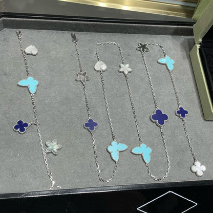 [⭐Corinne]LUCKY CLOVER SILVER 11 MOTIF NECKLACE