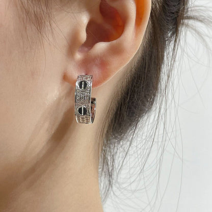 [⭐Corinne]LOVE CERAMIC DIAMOND PAVED SILVER EARRINGS