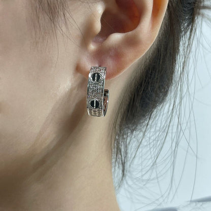 [⭐Corinne]LOVE CERAMIC DIAMOND PAVED SILVER EARRINGS