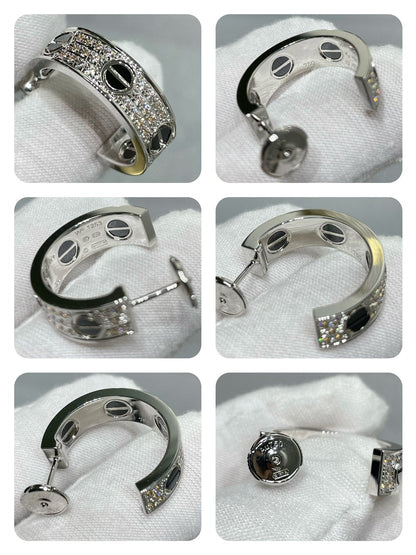 [⭐Corinne]LOVE CERAMIC DIAMOND PAVED SILVER EARRINGS