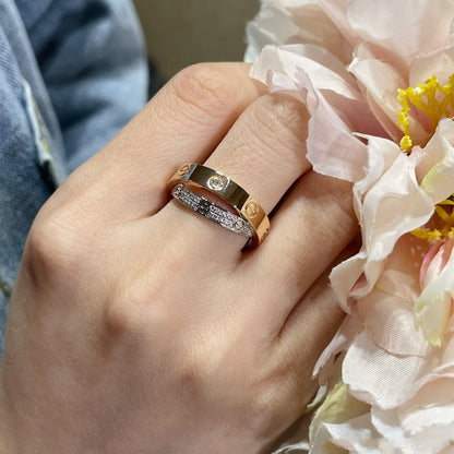[⭐Corinne]LOVE PINK GOLD SILVER DIAMOND DOUBLE RING