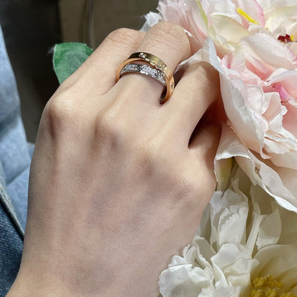 [⭐Corinne]LOVE PINK GOLD SILVER DIAMOND DOUBLE RING