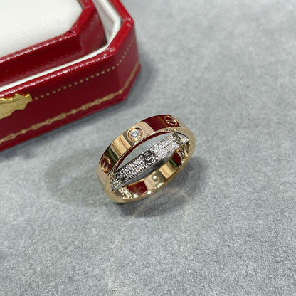 [⭐Corinne]LOVE PINK GOLD SILVER DIAMOND DOUBLE RING