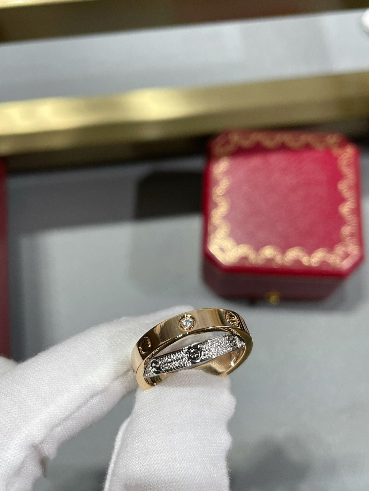 [⭐Corinne]LOVE PINK GOLD SILVER DIAMOND DOUBLE RING