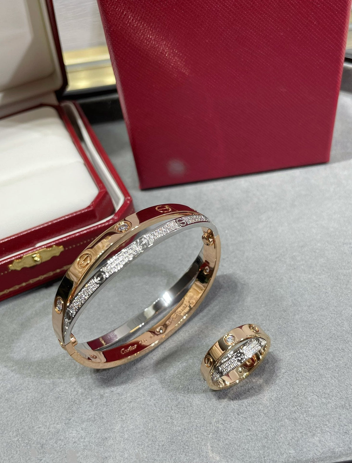 [⭐Corinne]LOVE PINK GOLD SILVER DIAMOND DOUBLE RING
