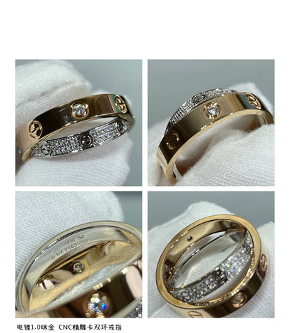 [⭐Corinne]LOVE PINK GOLD SILVER DIAMOND DOUBLE RING