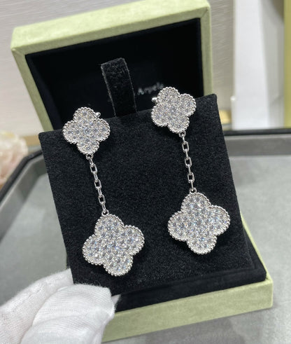 [⭐Corinne]CLOVER 2 MOTIFS DIAMOND PAVED SILVER EARRINGS