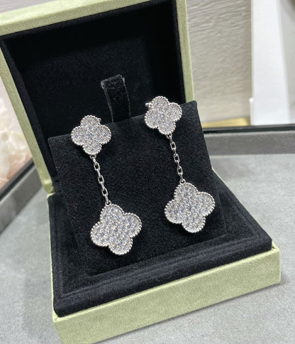 [⭐Corinne]CLOVER 2 MOTIFS DIAMOND PAVED SILVER EARRINGS