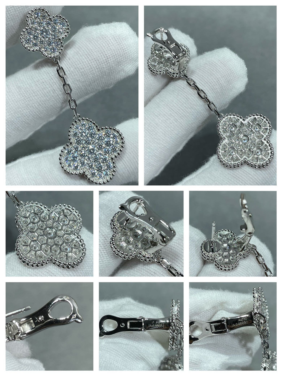 [⭐Corinne]CLOVER 2 MOTIFS DIAMOND PAVED SILVER EARRINGS
