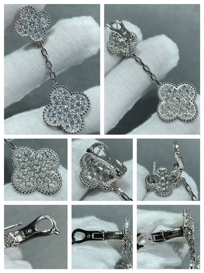 [⭐Corinne]CLOVER 2 MOTIFS DIAMOND PAVED SILVER EARRINGS