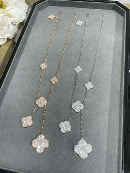 [⭐Corinne]CLOVER 6 MOTIF DIAMOND PAVED NECKLACE