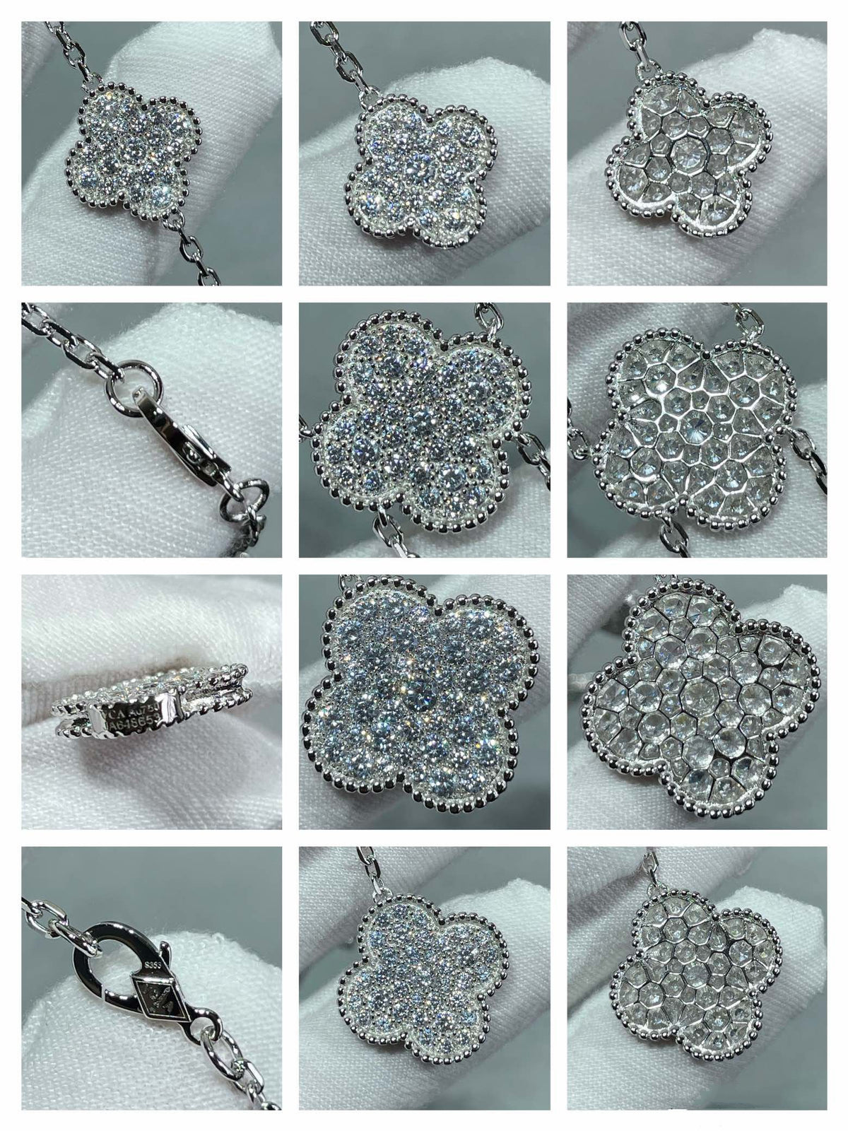 [⭐Corinne]CLOVER 6 MOTIF DIAMOND PAVED NECKLACE