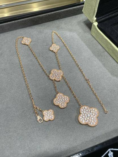 [⭐Corinne]CLOVER 6 MOTIF DIAMOND PAVED NECKLACE