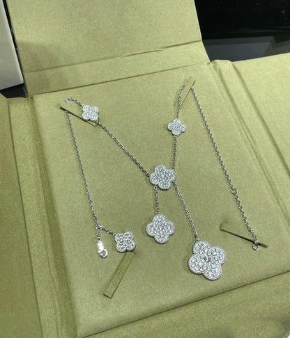 [⭐Corinne]CLOVER 6 MOTIF DIAMOND PAVED NECKLACE