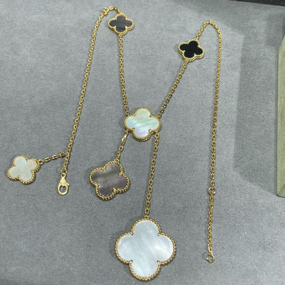 [⭐Corinne]CLOVER 6 MOTIF MOP ONYX GOLD NECKLACE
