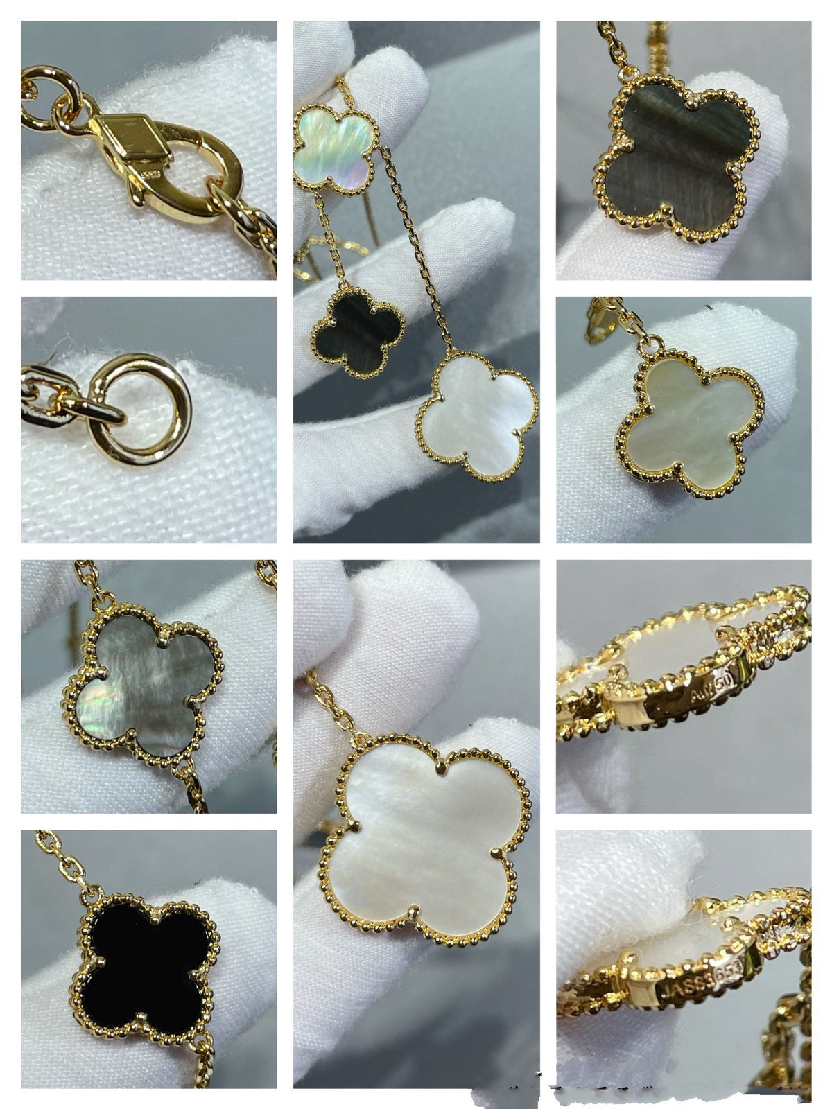 [⭐Corinne]CLOVER 6 MOTIF MOP ONYX GOLD NECKLACE