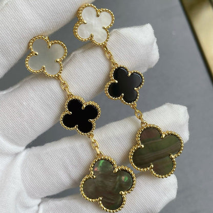 [⭐Corinne]CLOVER 3 MOTIF MOP ONYX DARK MOP PINK GOLD EARRINGS