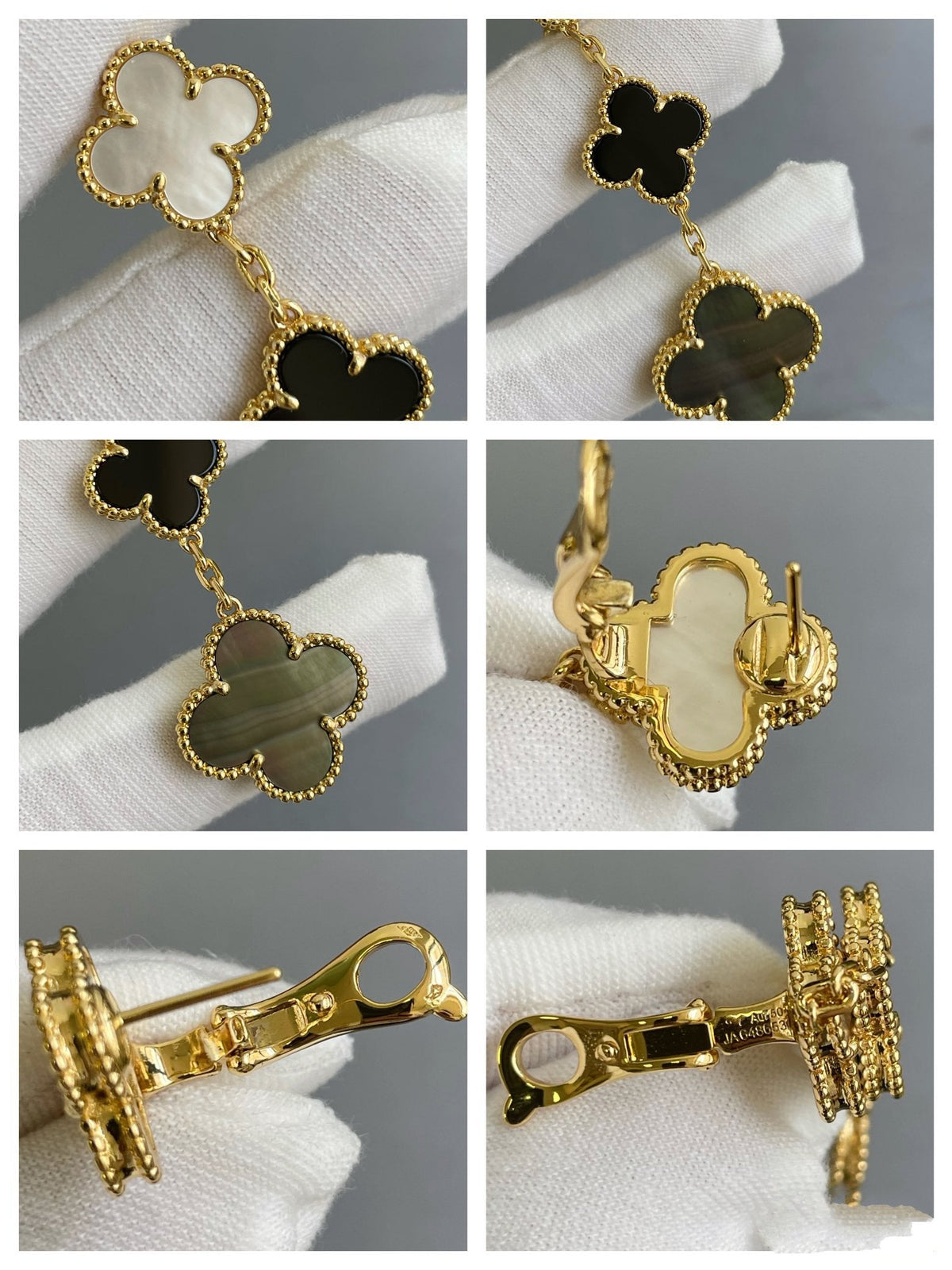 [⭐Corinne]CLOVER 3 MOTIF MOP ONYX DARK MOP PINK GOLD EARRINGS