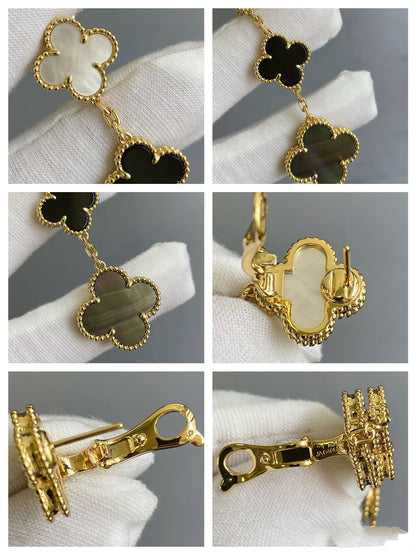 [⭐Corinne]CLOVER 3 MOTIF MOP ONYX DARK MOP PINK GOLD EARRINGS
