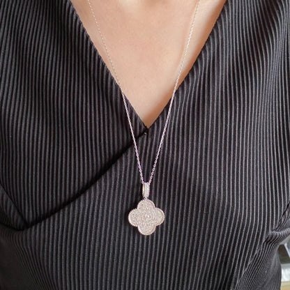 [⭐Corinne]CLOVER 25MM LARGE PEDANT DIAMOND PAVED LONG NECKLACE