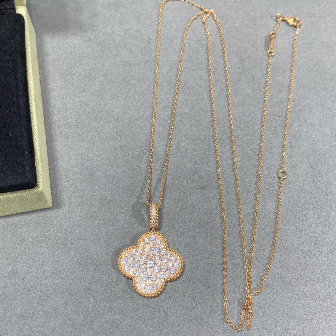 [⭐Corinne]CLOVER 25MM LARGE PEDANT DIAMOND PAVED LONG NECKLACE