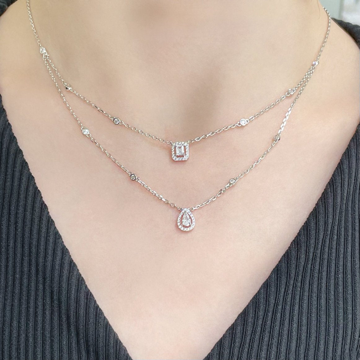 [⭐Corinne]MY TWIN 2 ROW DIAMOND NECKLACE