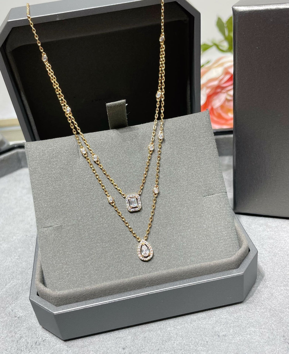 [⭐Corinne]MY TWIN 2 ROW DIAMOND NECKLACE