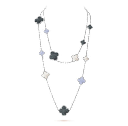[⭐Corinne]CLOVER 16 MOTIF CHALCEDONY MOP SILVER NECKLACE