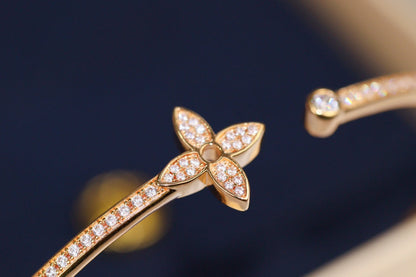 [⭐Corinne]IDYLLE PINK GOLD OPEN BRACELET DIAMOND PAVED