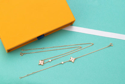 [⭐Corinne]STAR PINK MOP 1 DIAMOND PINK GOLD NECKLACE
