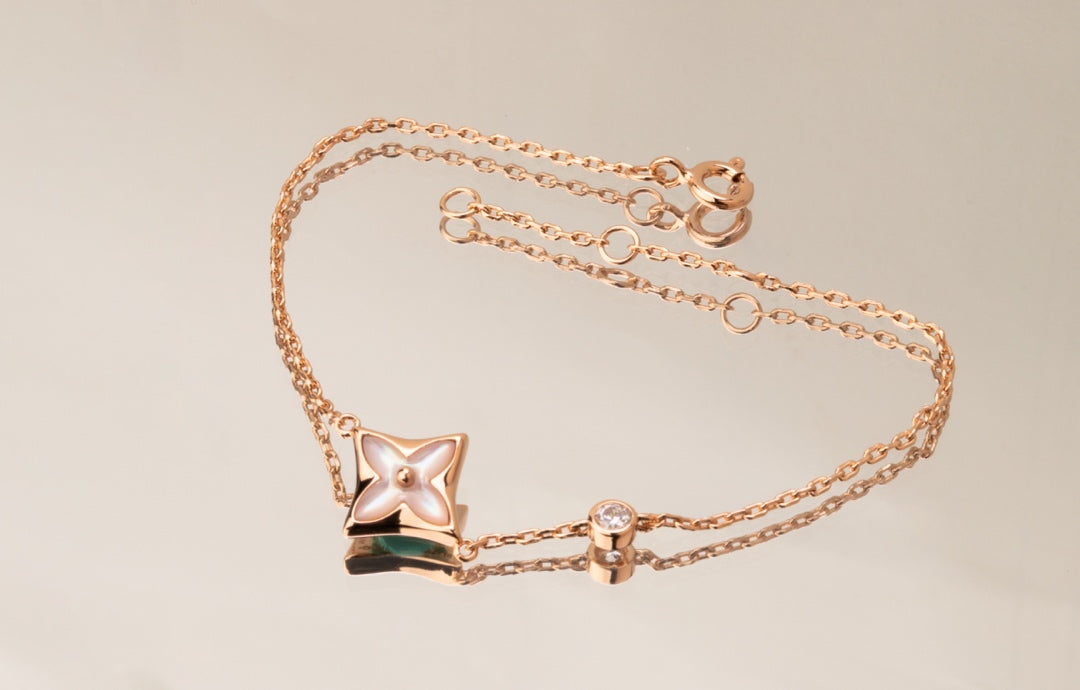 [⭐Corinne]STAR PINK MOP 1 DIAMOND PINK GOLD NECKLACE