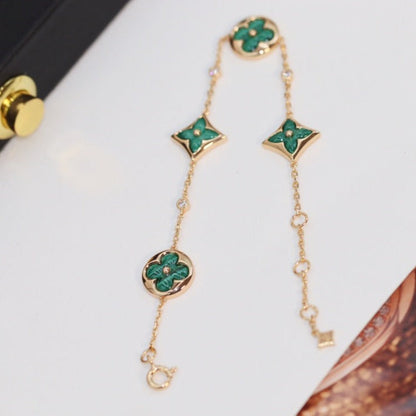 [⭐Corinne]STAR AND SUN 4 MOTIF PINK GOLD MALACHITE BRACELET