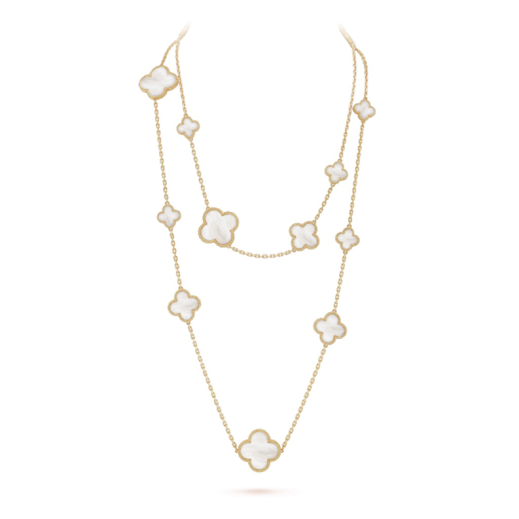 [⭐Corinne]CLOVER 16 MOTIF WHITE MOP GOLD NECKLACE
