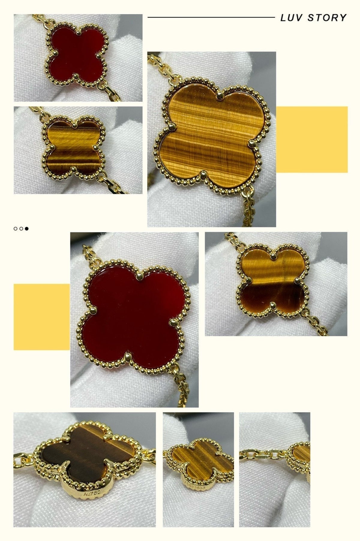 [⭐Corinne]CLOVER 16 MOTIF CARNELIAN TIGER EYE ROSE GOLD NECKLACE