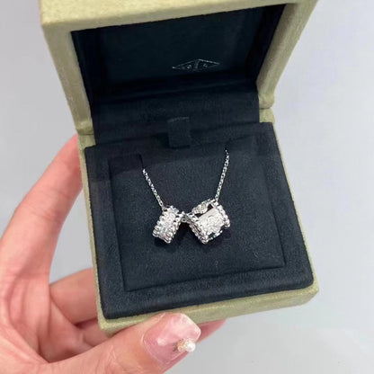 [⭐Corinne]PERLEE DOUBLE PENDANT SILVER DIAMOND NECKLACE