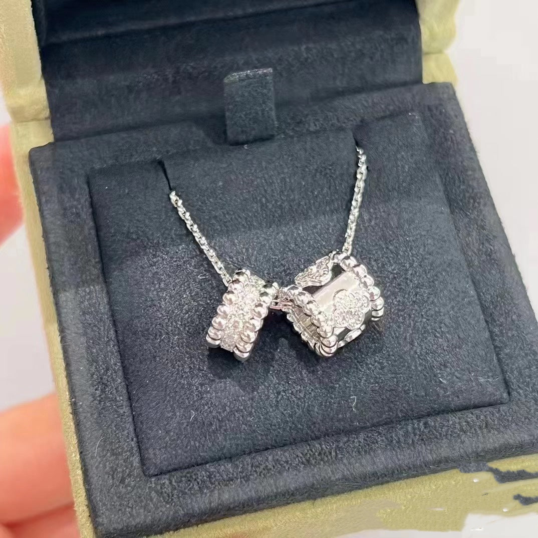 [⭐Corinne]PERLEE DOUBLE PENDANT SILVER DIAMOND NECKLACE