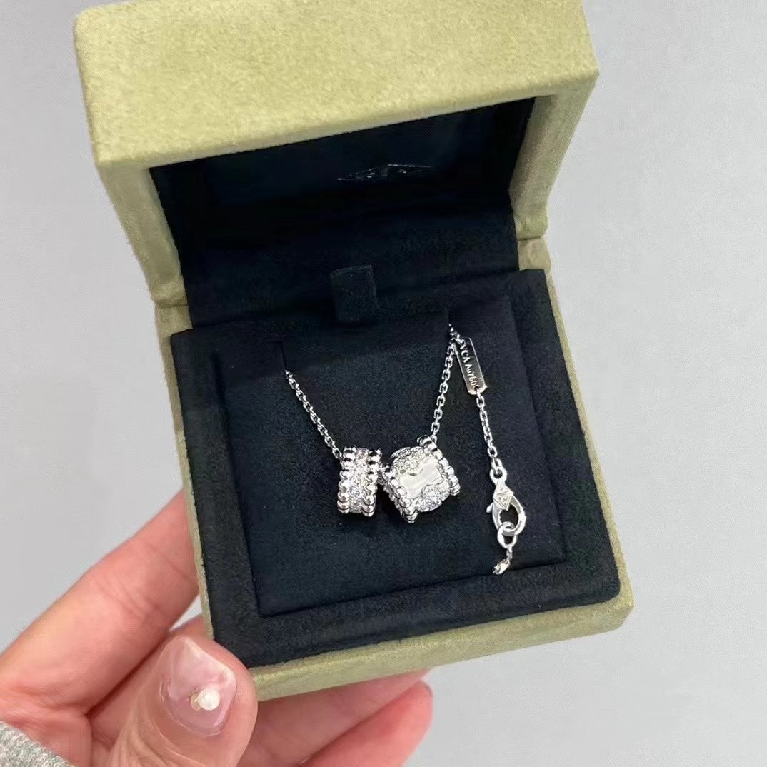 [⭐Corinne]PERLEE DOUBLE PENDANT SILVER DIAMOND NECKLACE
