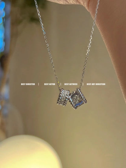 [⭐Corinne]PERLEE DOUBLE PENDANT SILVER DIAMOND NECKLACE