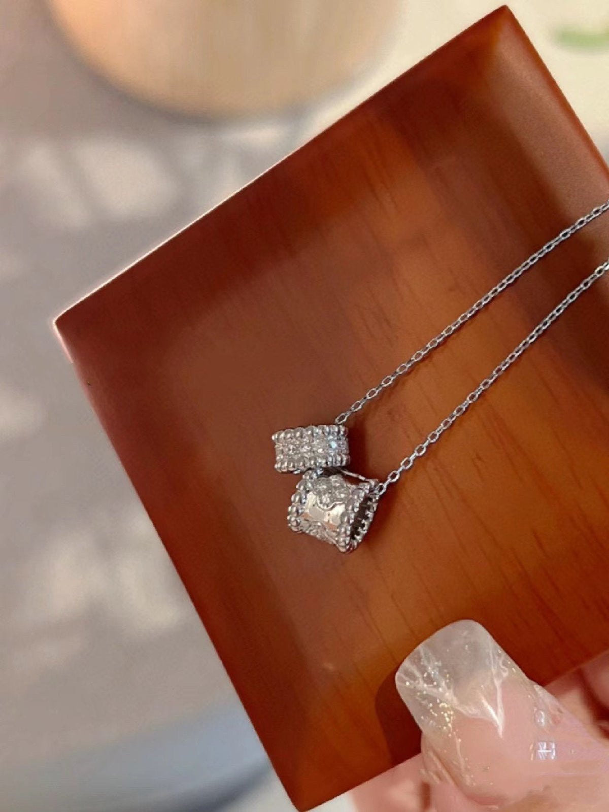 [⭐Corinne]PERLEE DOUBLE PENDANT SILVER DIAMOND NECKLACE