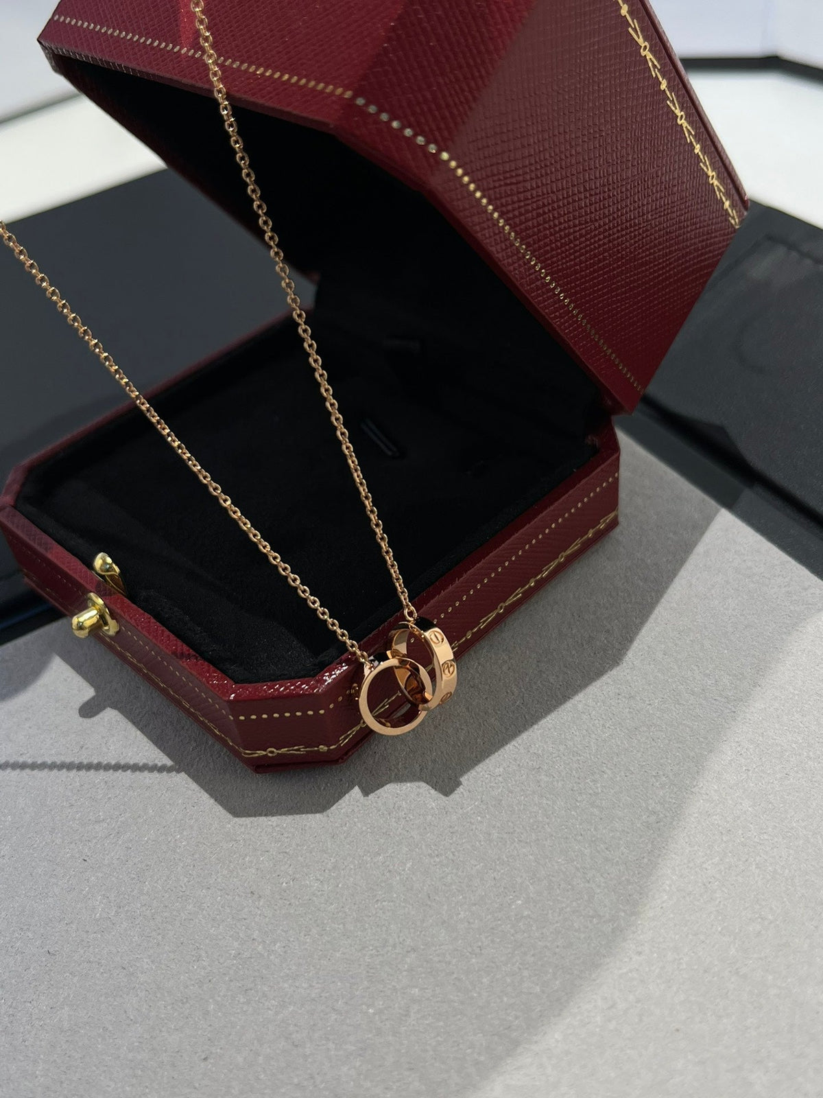 [⭐Corinne]LOVE NECKLACE DOUBLE RING PINK GOLD