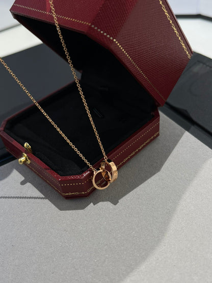[⭐Corinne]LOVE NECKLACE DOUBLE RING PINK GOLD