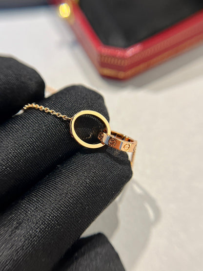 [⭐Corinne]LOVE NECKLACE DOUBLE RING PINK GOLD