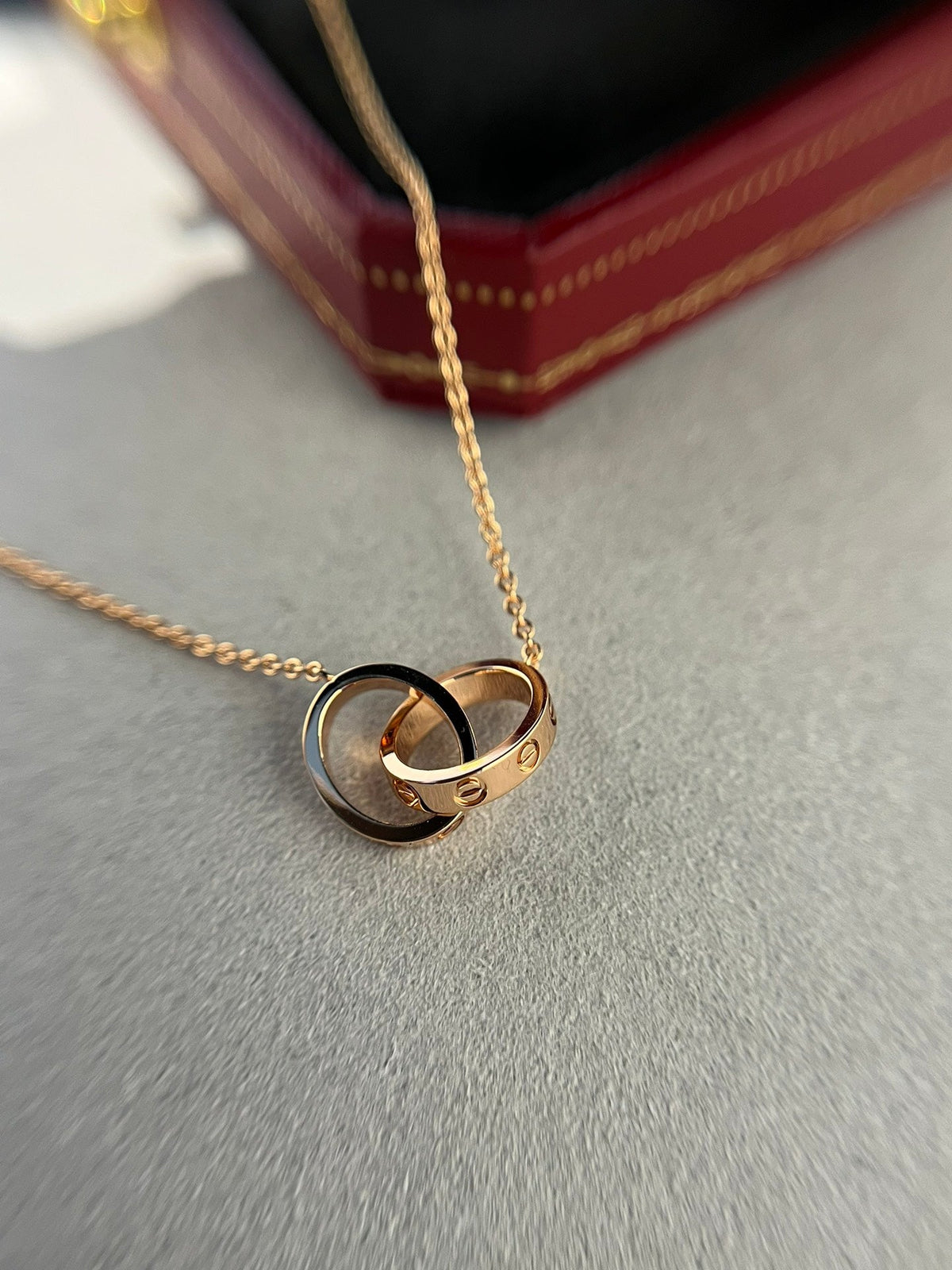 [⭐Corinne]LOVE NECKLACE DOUBLE RING PINK GOLD