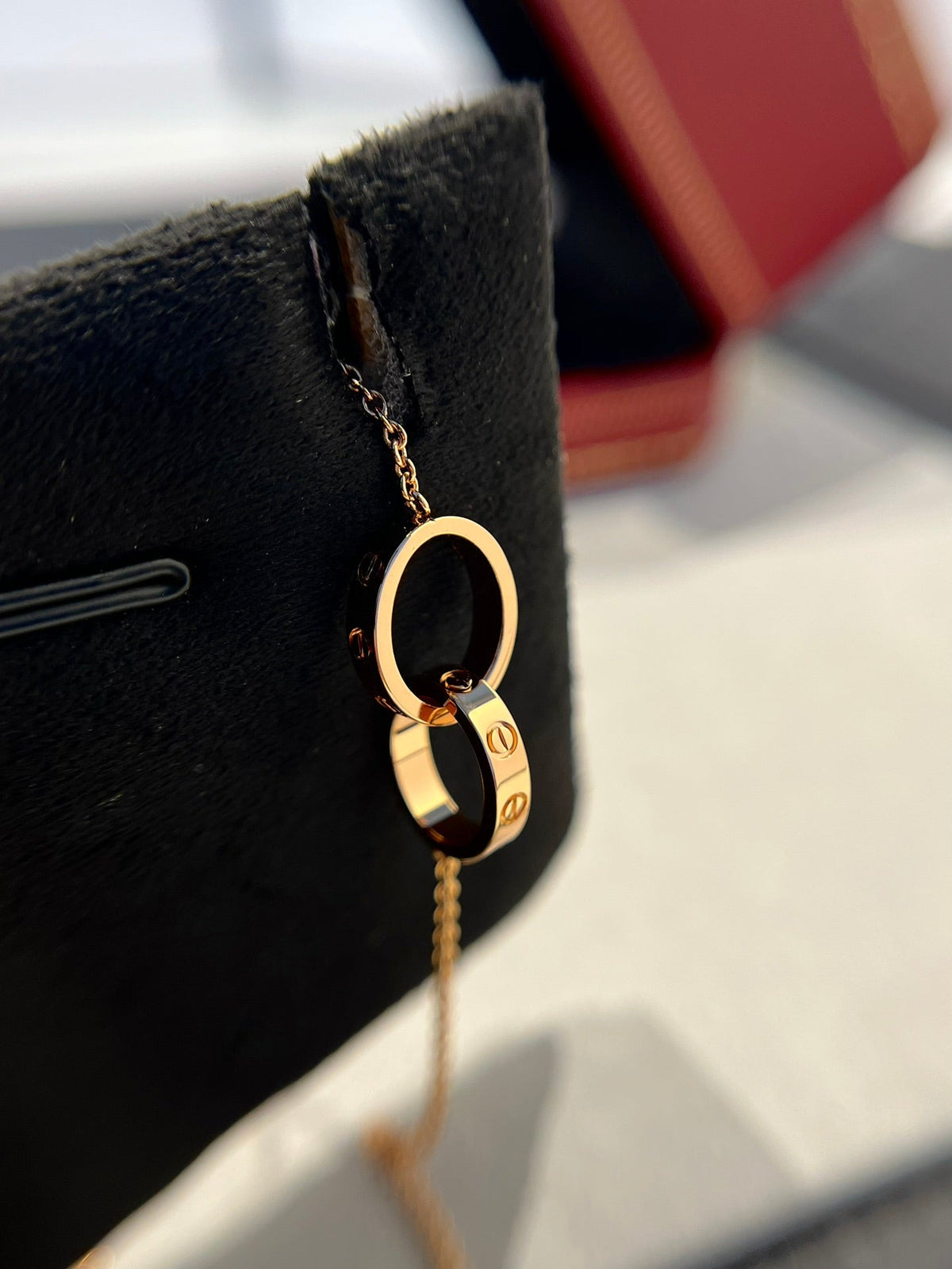[⭐Corinne]LOVE NECKLACE DOUBLE RING PINK GOLD